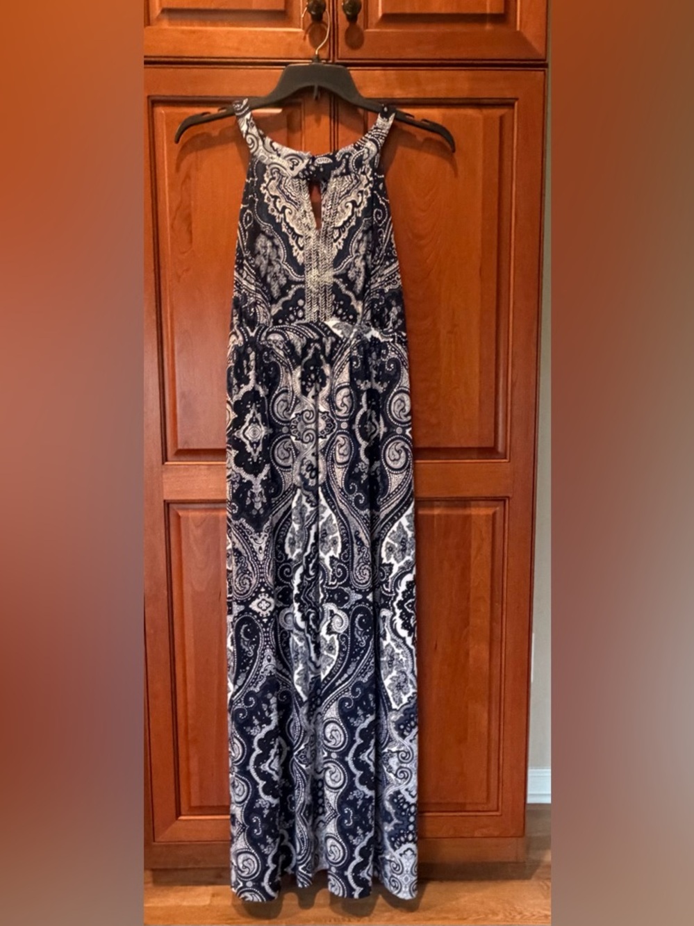 INC International Concepts Navy and White Maxi Dress